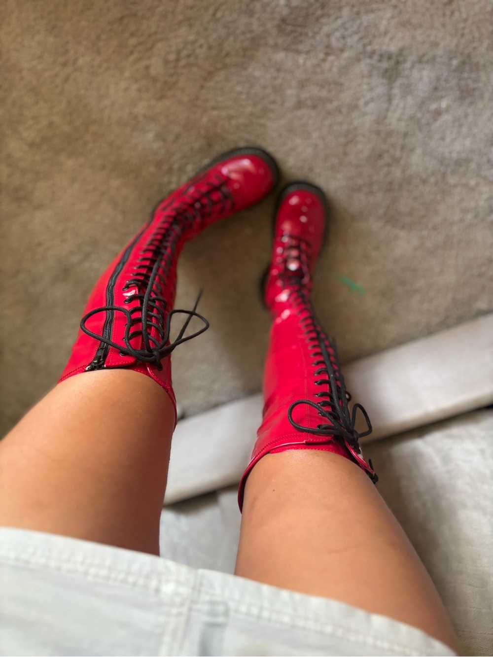 Platform Demonia Red Patent Over-the-Knee Lace-Up Boots - Picture 8 of 9